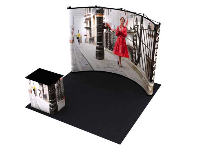 Pop up display with kiosk for trade show or exhibition