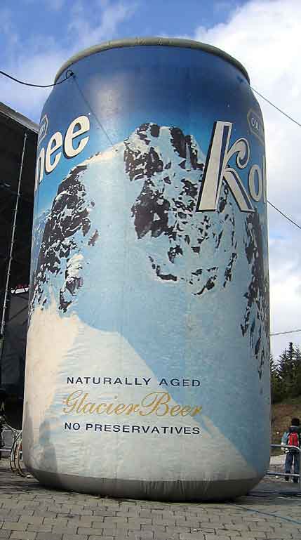 Inflatable replica of kokanee beer